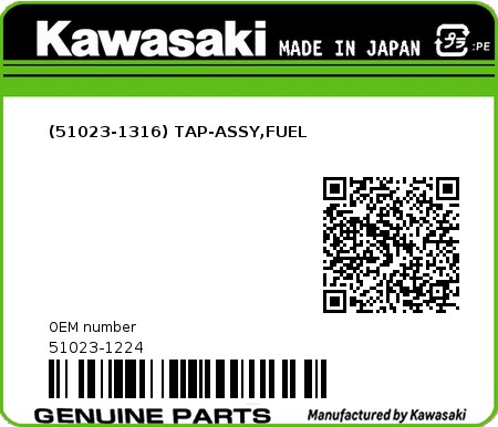 Product image: Kawasaki - 51023-1224 - (51023-1316) TAP-ASSY,FUEL  0