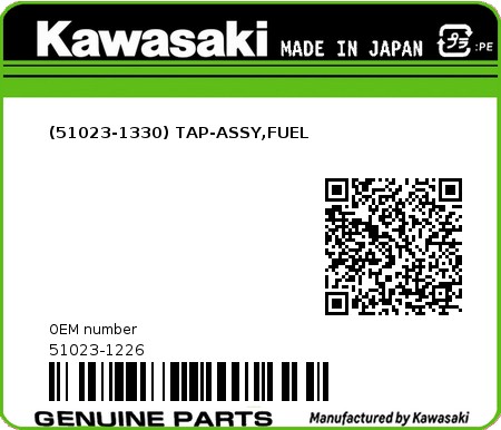 Product image: Kawasaki - 51023-1226 - (51023-1330) TAP-ASSY,FUEL  0