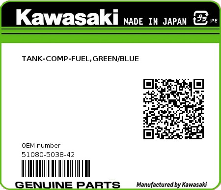 Product image: Kawasaki - 51080-5038-42 - TANK-COMP-FUEL,GREEN/BLUE  0