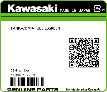 Product image: Kawasaki - 51080-5077-7F - TANK-COMP-FUEL,L.GREEN  0