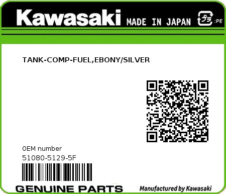 Product image: Kawasaki - 51080-5129-5F - TANK-COMP-FUEL,EBONY/SILVER  0