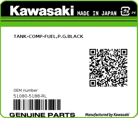 Product image: Kawasaki - 51080-5188-RL - TANK-COMP-FUEL,P.G.BLACK  0