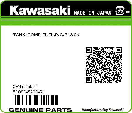Product image: Kawasaki - 51080-5229-RL - TANK-COMP-FUEL,P.G.BLACK  0