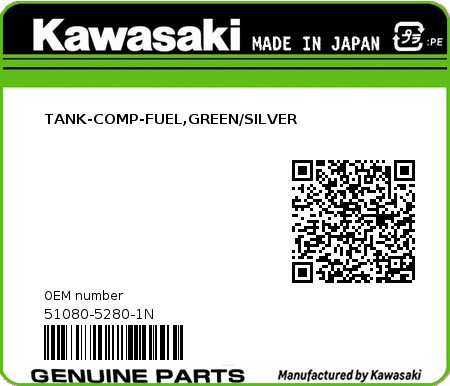 Product image: Kawasaki - 51080-5280-1N - TANK-COMP-FUEL,GREEN/SILVER  0