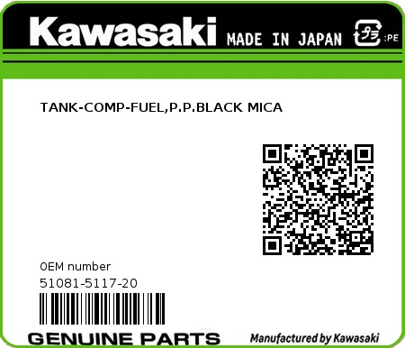 Product image: Kawasaki - 51081-5117-20 - TANK-COMP-FUEL,P.P.BLACK MICA  0