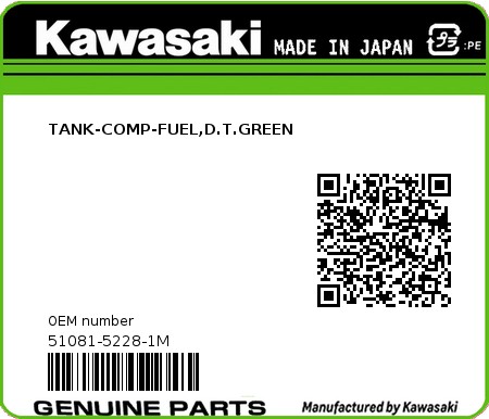 Product image: Kawasaki - 51081-5228-1M - TANK-COMP-FUEL,D.T.GREEN  0