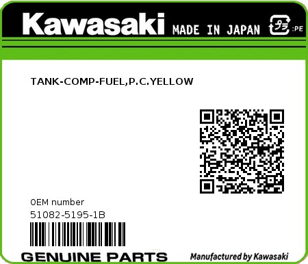 Product image: Kawasaki - 51082-5195-1B - TANK-COMP-FUEL,P.C.YELLOW  0