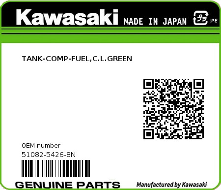 Product image: Kawasaki - 51082-5426-8N - TANK-COMP-FUEL,C.L.GREEN  0