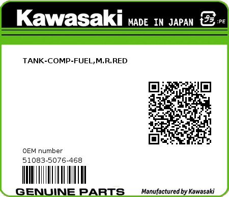 Product image: Kawasaki - 51083-5076-468 - TANK-COMP-FUEL,M.R.RED  0