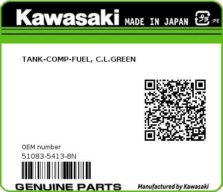 Product image: Kawasaki - 51083-5413-8N - TANK-COMP-FUEL, C.L.GREEN  0