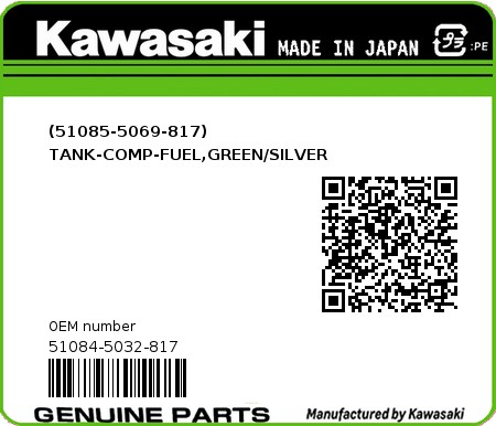 Product image: Kawasaki - 51084-5032-817 - (51085-5069-817) TANK-COMP-FUEL,GREEN/SILVER  0
