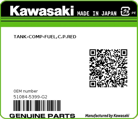 Product image: Kawasaki - 51084-5399-G2 - TANK-COMP-FUEL,C.P.RED  0