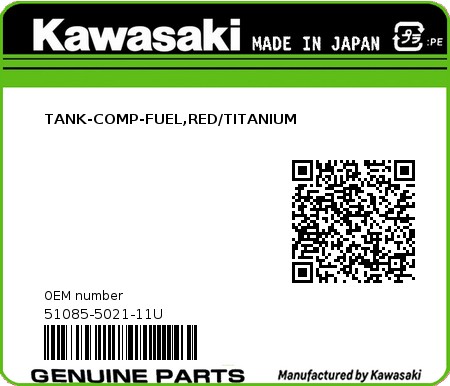 Product image: Kawasaki - 51085-5021-11U - TANK-COMP-FUEL,RED/TITANIUM  0