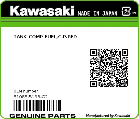 Product image: Kawasaki - 51085-5193-G2 - TANK-COMP-FUEL,C.P.RED  0