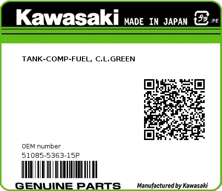 Product image: Kawasaki - 51085-5363-15P - TANK-COMP-FUEL, C.L.GREEN  0