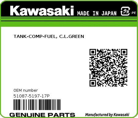 Product image: Kawasaki - 51087-5197-17P - TANK-COMP-FUEL, C.L.GREEN  0