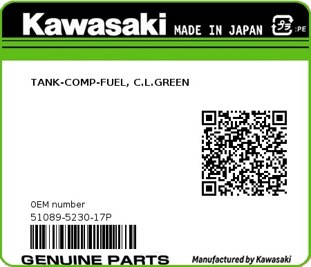Product image: Kawasaki - 51089-5230-17P - TANK-COMP-FUEL, C.L.GREEN  0