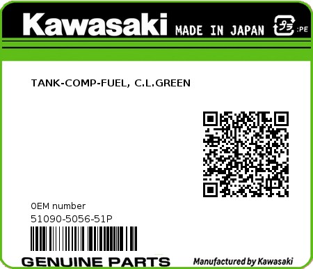 Product image: Kawasaki - 51090-5056-51P - TANK-COMP-FUEL, C.L.GREEN  0