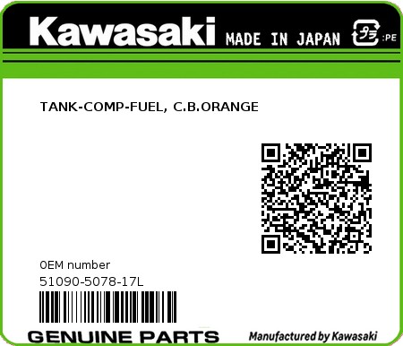 Product image: Kawasaki - 51090-5078-17L - TANK-COMP-FUEL, C.B.ORANGE  0