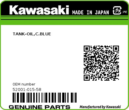 Product image: Kawasaki - 52001-015-58 - TANK-OIL,C.BLUE  0