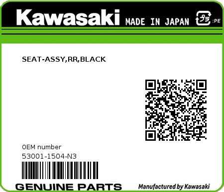 Product image: Kawasaki - 53001-1504-N3 - SEAT-ASSY,RR,BLACK  0