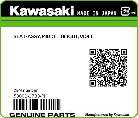 Product image: Kawasaki - 53001-1733-PJ - SEAT-ASSY,MIDDLE HEIGHT,VIOLET  0