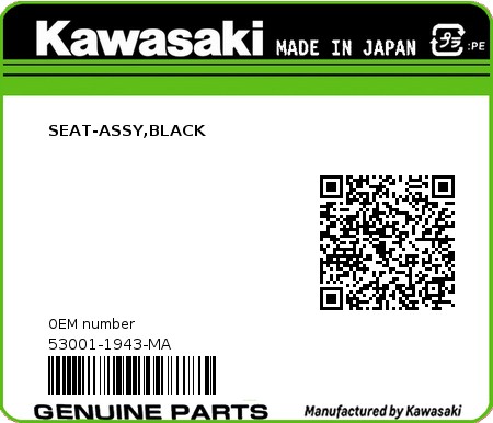 Product image: Kawasaki - 53001-1943-MA - SEAT-ASSY,BLACK  0