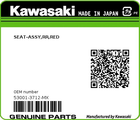 Product image: Kawasaki - 53001-3712-MX - SEAT-ASSY,RR,RED  0