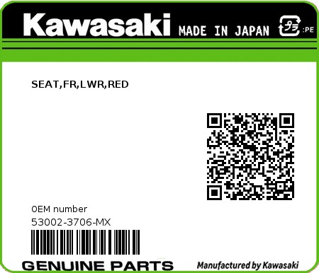 Product image: Kawasaki - 53002-3706-MX - SEAT,FR,LWR,RED  0