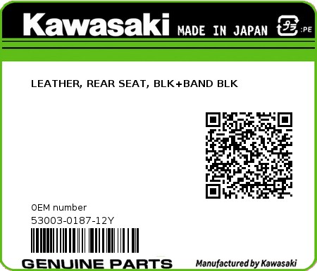 Product image: Kawasaki - 53003-0187-12Y - LEATHER, REAR SEAT, BLK+BAND BLK  0