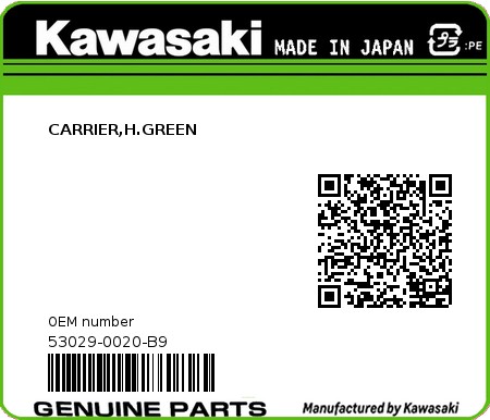 Product image: Kawasaki - 53029-0020-B9 - CARRIER,H.GREEN  0