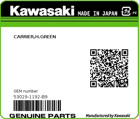 Product image: Kawasaki - 53029-1192-B9 - CARRIER,H.GREEN  0