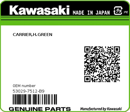 Product image: Kawasaki - 53029-7512-B9 - CARRIER,H.GREEN  0