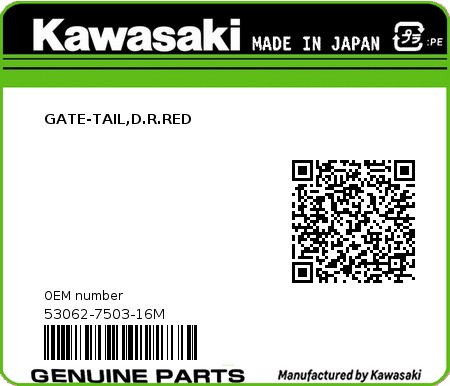 Product image: Kawasaki - 53062-7503-16M - GATE-TAIL,D.R.RED  0
