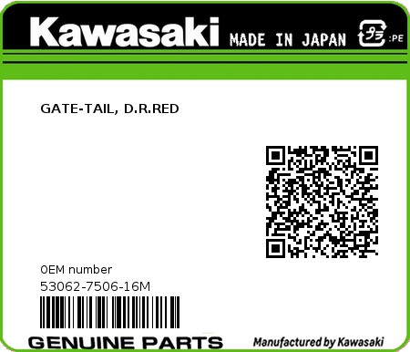 Product image: Kawasaki - 53062-7506-16M - GATE-TAIL, D.R.RED  0