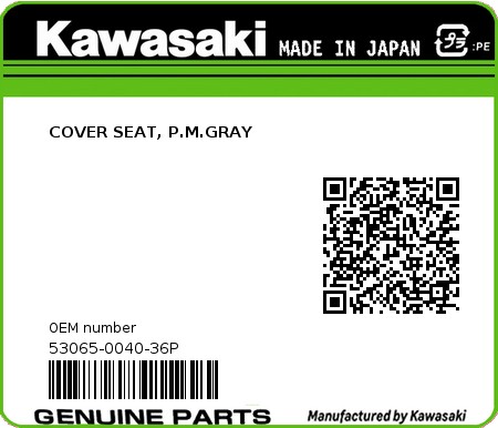 Product image: Kawasaki - 53065-0040-36P - COVER SEAT, P.M.GRAY  0