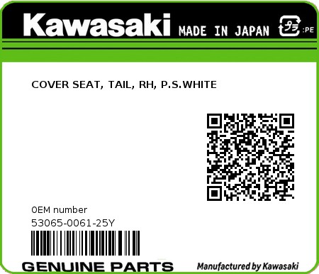 Product image: Kawasaki - 53065-0061-25Y - COVER SEAT, TAIL, RH, P.S.WHITE  0