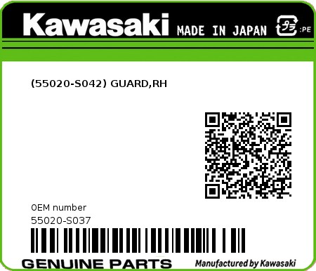 Product image: Kawasaki - 55020-S037 - (55020-S042) GUARD,RH  0