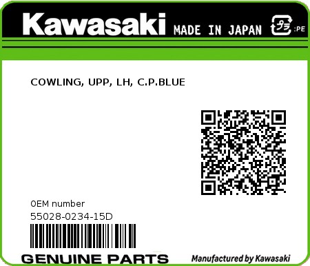 Product image: Kawasaki - 55028-0234-15D - COWLING, UPP, LH, C.P.BLUE  0