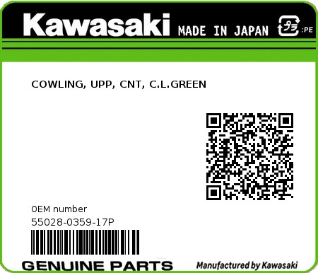 Product image: Kawasaki - 55028-0359-17P - COWLING, UPP, CNT, C.L.GREEN  0