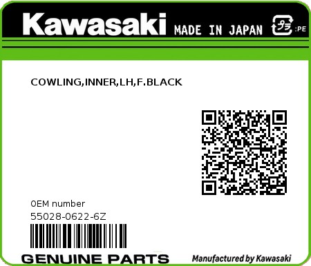 Product image: Kawasaki - 55028-0622-6Z - COWLING,INNER,LH,F.BLACK  0