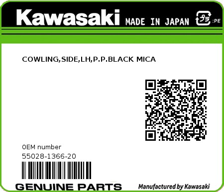 Product image: Kawasaki - 55028-1366-20 - COWLING,SIDE,LH,P.P.BLACK MICA  0