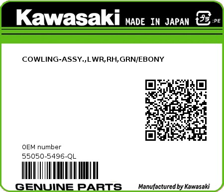 Product image: Kawasaki - 55050-5496-QL - COWLING-ASSY.,LWR,RH,GRN/EBONY  0