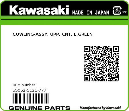 Product image: Kawasaki - 55052-5121-777 - COWLING-ASSY, UPP, CNT, L.GREEN  0