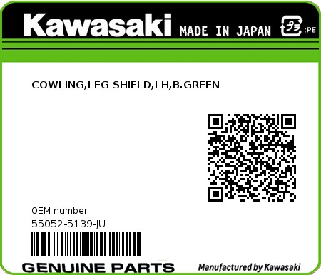 Product image: Kawasaki - 55052-5139-JU - COWLING,LEG SHIELD,LH,B.GREEN  0