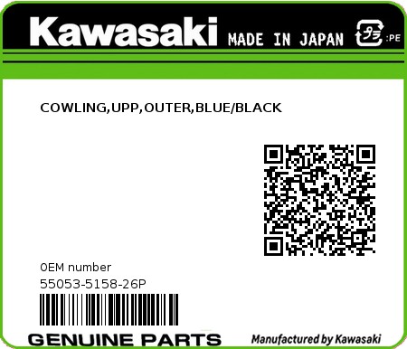 Product image: Kawasaki - 55053-5158-26P - COWLING,UPP,OUTER,BLUE/BLACK  0