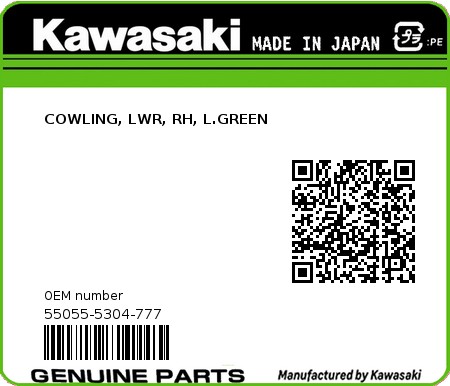 Product image: Kawasaki - 55055-5304-777 - COWLING, LWR, RH, L.GREEN  0