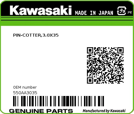 Product image: Kawasaki - 550AA3035 - PIN-COTTER,3.0X35  0
