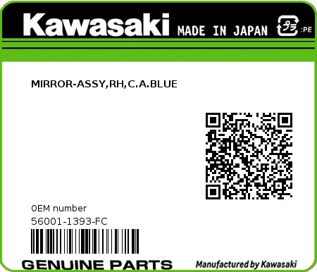 Product image: Kawasaki - 56001-1393-FC - MIRROR-ASSY,RH,C.A.BLUE  0