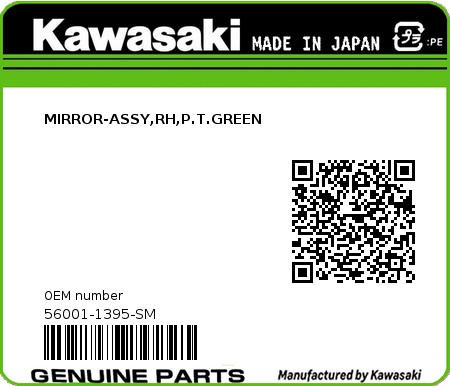 Product image: Kawasaki - 56001-1395-SM - MIRROR-ASSY,RH,P.T.GREEN  0